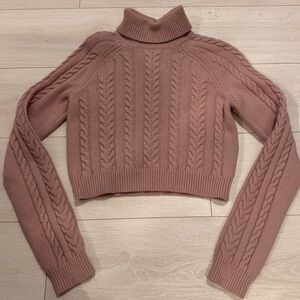 Sunday Best Dusty Rose Cable Knit Cropped Turtleneck